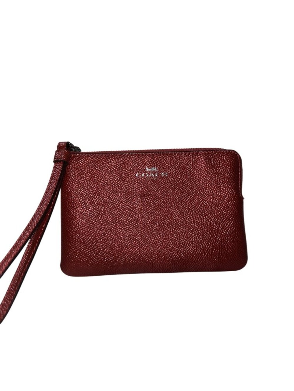 Coach Metallic Red Leather Wristlet With Zipper Closure & Interior Pockets